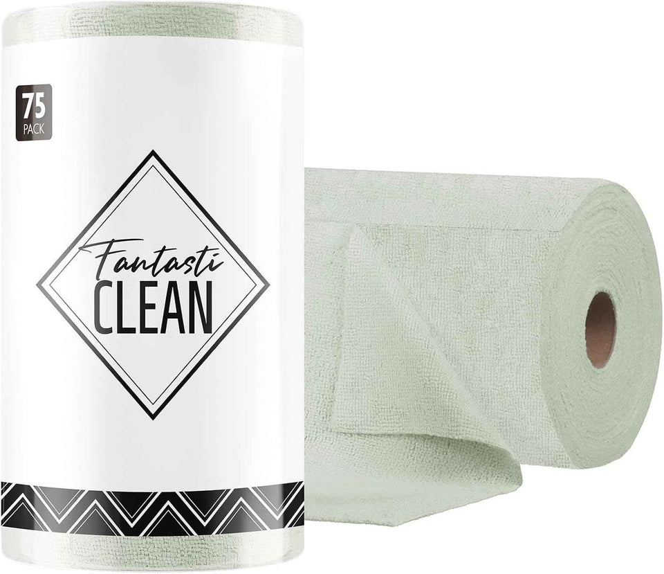 Fantasticlean Microfiber Cleaning Cloth Roll -75 Pack, Tear Away Microfiber Towels, 12" x 12", Reusable, Washable, Scratch Free, Ultra Absorbent Dishcloth for All-Around Cleaning Supplies (Pink)