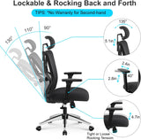Ticova Ergonomic Office Chair - High Back Desk Chair with Adjustable Lumbar Support, Headrest & 3D Armrest