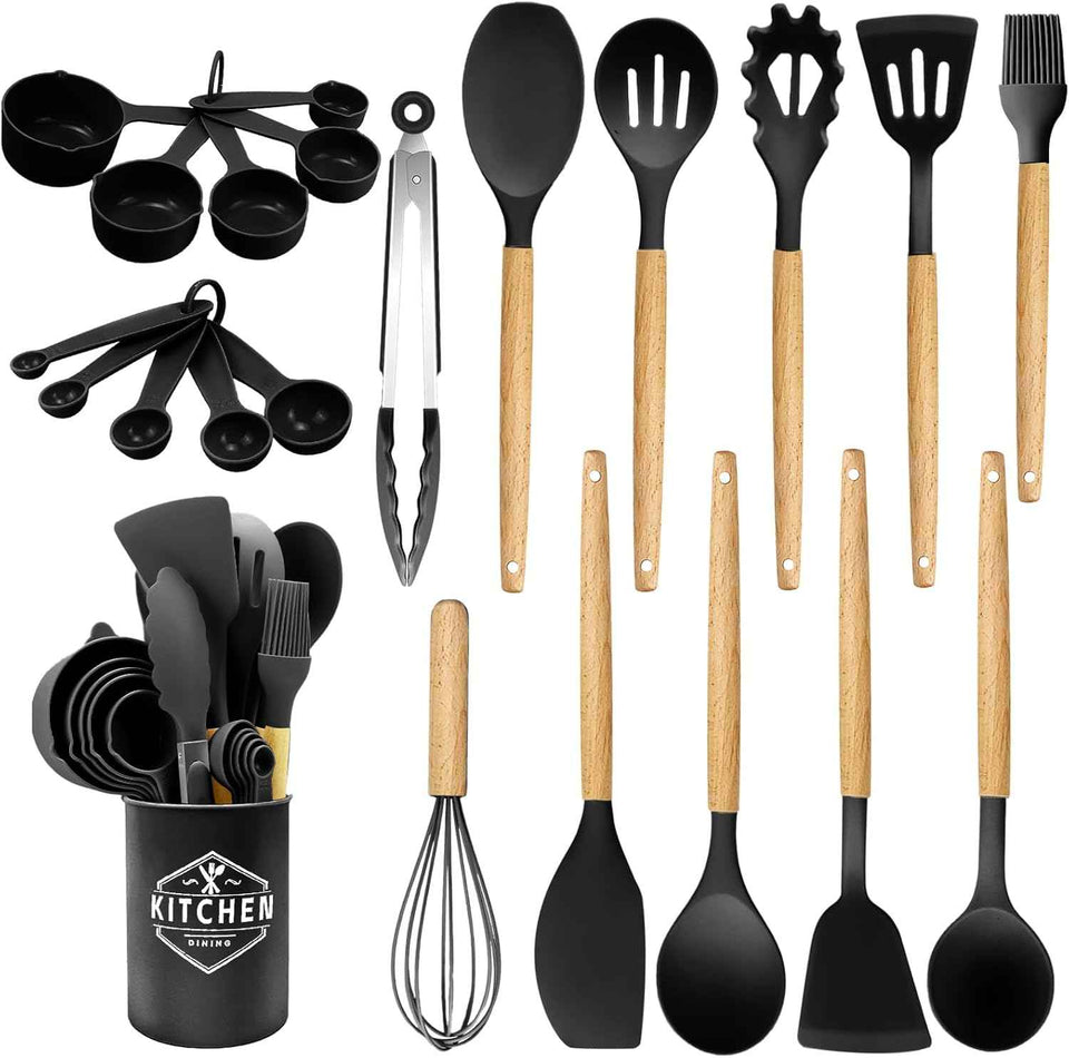 Silicone kitchen utensils set, 22-pc, non-stick, dishwasher safe, BPA free