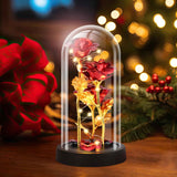 Red Valentines Day rose gift for her, women's light up glass rose in a dome, birthday gifts for women