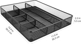 Desk Drawer Organizer - Metal Mesh, Anti-Slip, 6 Compartments, Black, Adjustable and Stackable