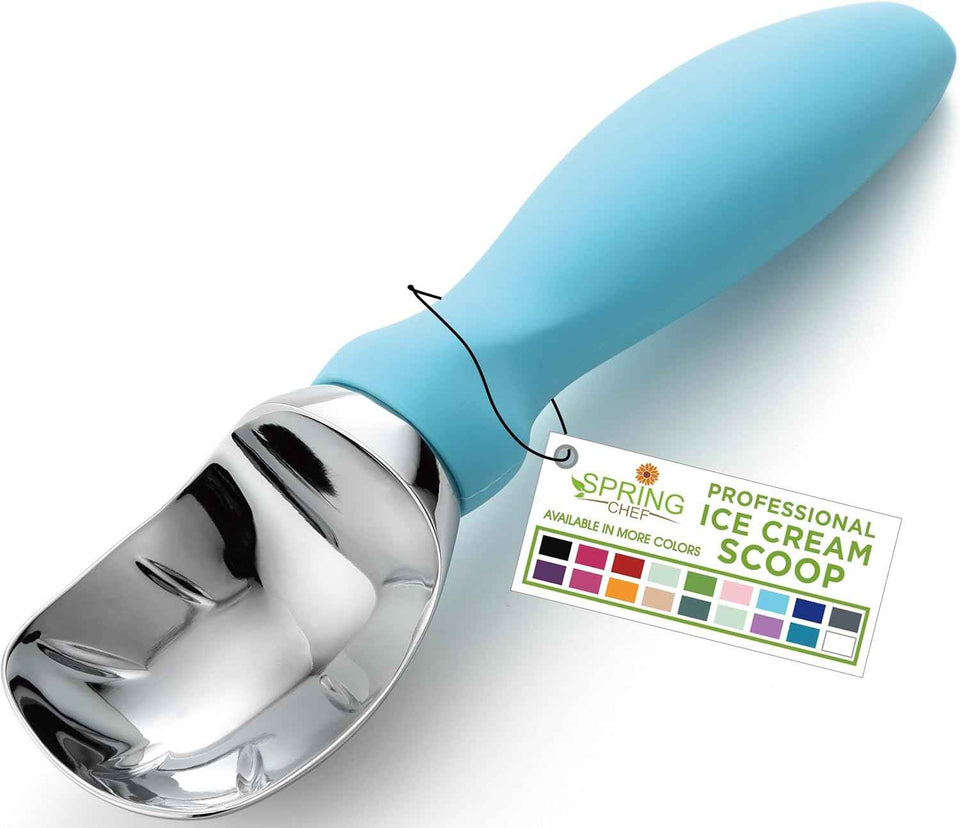 Spring Chef Heavy Duty Ice Cream Scoop with Comfortable Handle - Professional Ice Cream Scooper for Gelato, Sorbet, Cookie Dough, Melon, Frozen Yogurt - Dishwasher Safe Metal Kitchen Tool - Black