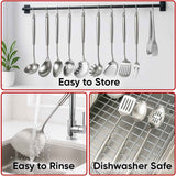 Newness 16 Pcs Cooking Utensils Set, 304 Stainless Steel Kitchen Utensils Set, Metal Kitchen Accessories, Include Soup Ladle, Slotted Skimmer Spoon, Spaghetti Spoon and Spatula, Dishwasher Safe