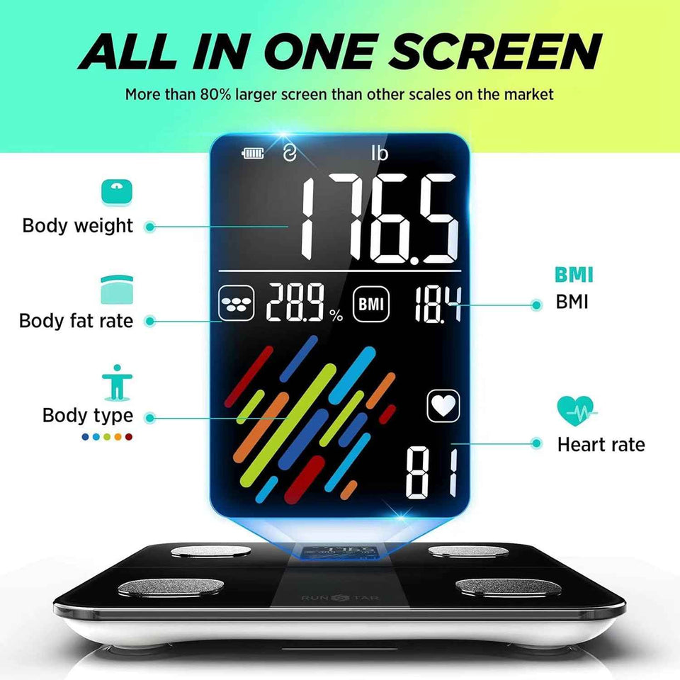 RunStar Smart Scale for Body Weight and Fat Percentage, High Accuracy 400lb Capacity Digital Bathroom Scale with Large Display