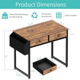 Lufeiya Small Computer Desk with 2 Drawers for Bedroom, 31 Inch Home Office Desk with Storage Fabric Drawer and Bag, Study Writing Table for Small Spaces, Rustic Brown