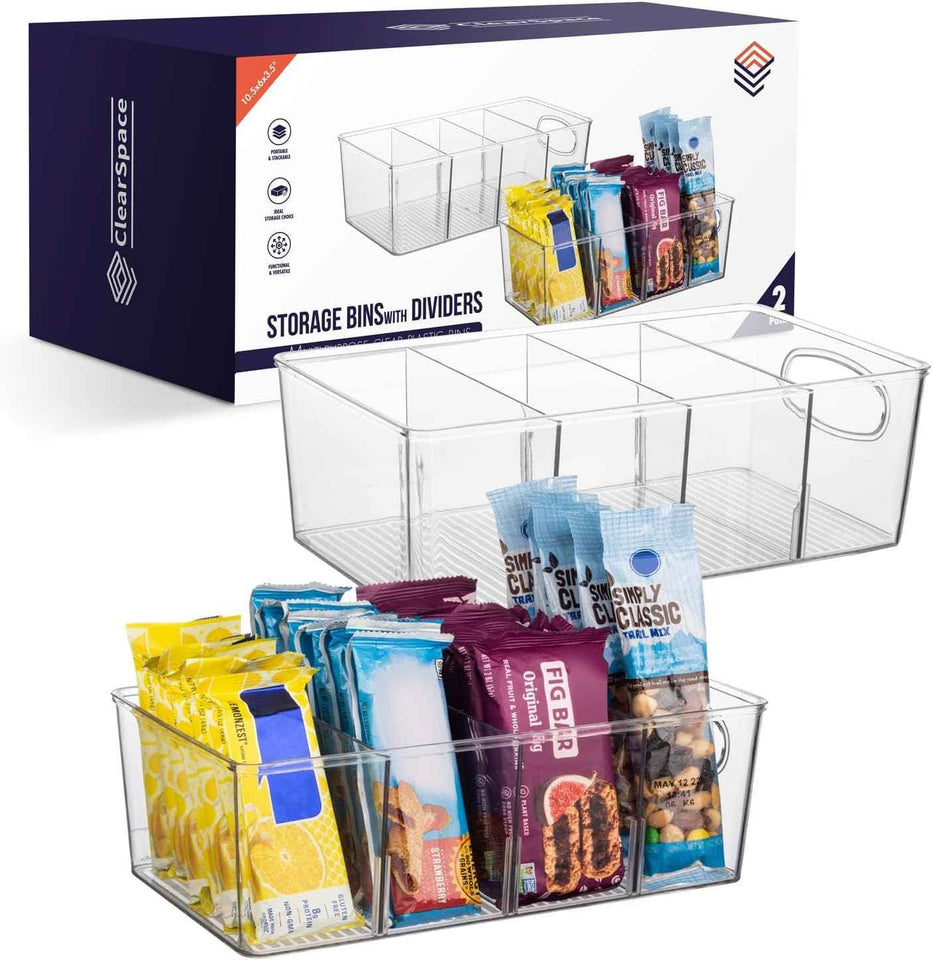 ClearSpace Plastic Pantry Organization and Storage Bins with Removable Dividers (2 Pack)