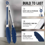 hotec premium stainless steel locking kitchen tongs set of 2, classic blue, 7 & 9 inch