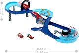 Mattel Disney Pixar Cars GRC Jumping Raceway track set with 2 cars, Lightning McQueen & Francesco Bernoulli, kid-powered booster