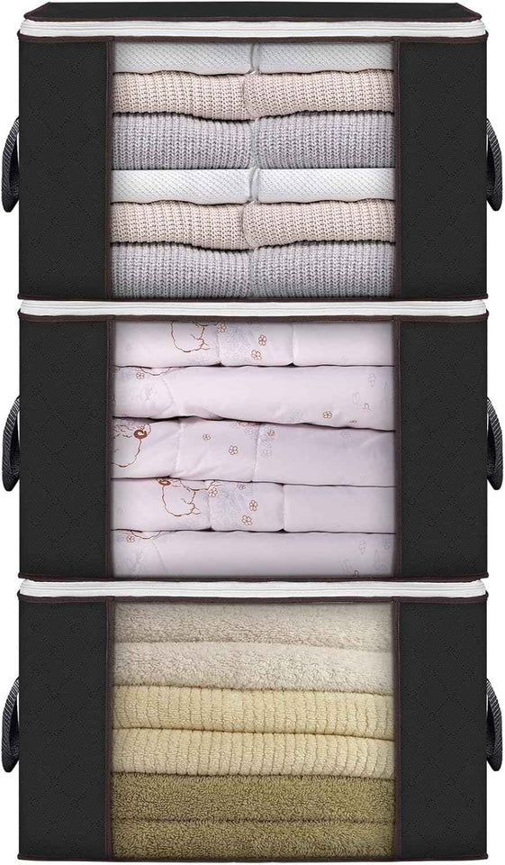 90 L Large Storage Bags, 6 Pack Clothes Storage Bins Foldable Closet Organizers Storage Containers with Reinforced Handle for Clothing, Blanket, Comforters, Bed Sheets, Pillows and Toys (Gray)