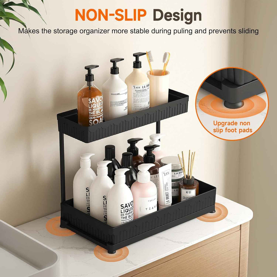 3 Pack L-Shaped Under Sink Organizer with Hooks and Hanging Cup, Black, 2026 Model