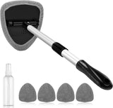 AstroAI Windshield Cleaner Tool, Extendable Handle, 4 Reusable Microfiber Pads, Auto Glass Cleaning Kit, Gray, 15.9-21in
