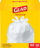 Glad Tall Kitchen Trash Bags 13 Gallon, Unscented Garbage Bags, Quick-Tie, 68 Count