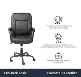 Puresoft PU Padded Mid-Back Height Adjustable Office Computer Desk Chair with Armrest, 26"D x 23.75"W x 42"H, Black