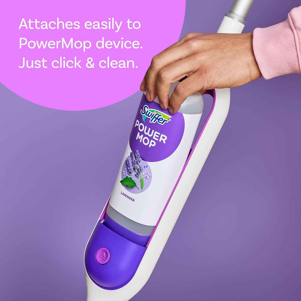 Swiffer power mop refill pack, 5 pads + lavender solution, for tile, vinyl, laminate, wood floors in home, bathroom, kitchen