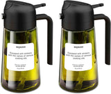 2 in 1 Glass Oil Sprayer & Dispenser,16oz/470ml Olive Cooking, Air Fryer, and Salad, for Kitchen Gadgets and Air Fryer Accessories, w/Stickers (Black)