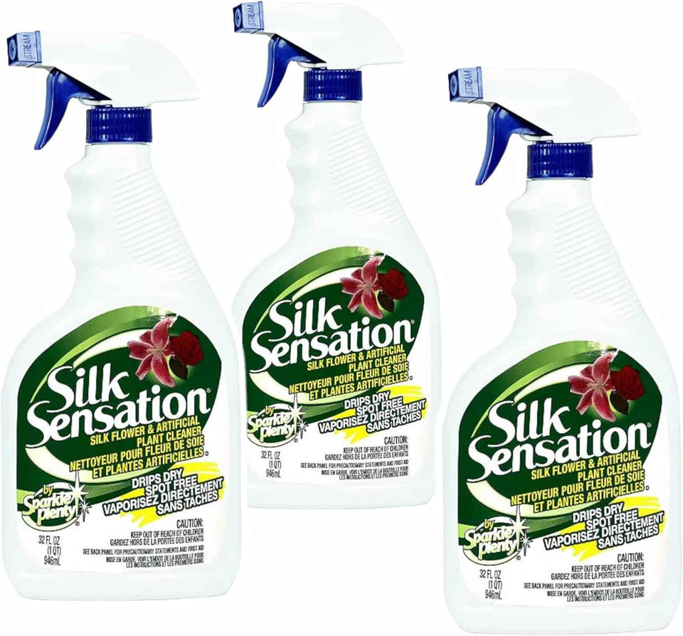 Sparkle Plenty Silk Sensation Artificial Flower & Plant Leaf Cleaner and Shine - Fake Flower Dusting Spray - Silk Plant Cleaner Spray No Wipe - Drip Dry Cleaning Supplies for Artificial Tree (32oz)