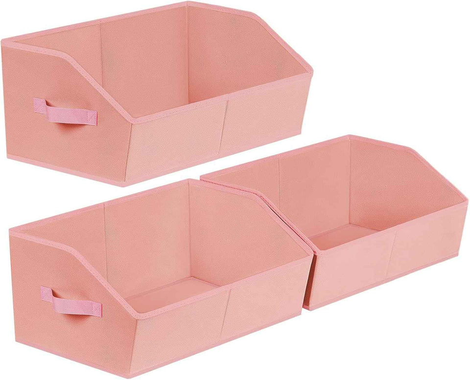Closet Organizers Bins 6 Packs - Large Closet Shelf Organizer with Handles, Fabric Trapezoid Storage Bins, Collapsible Storage Cubes for Clothes, Towels, Light Gray