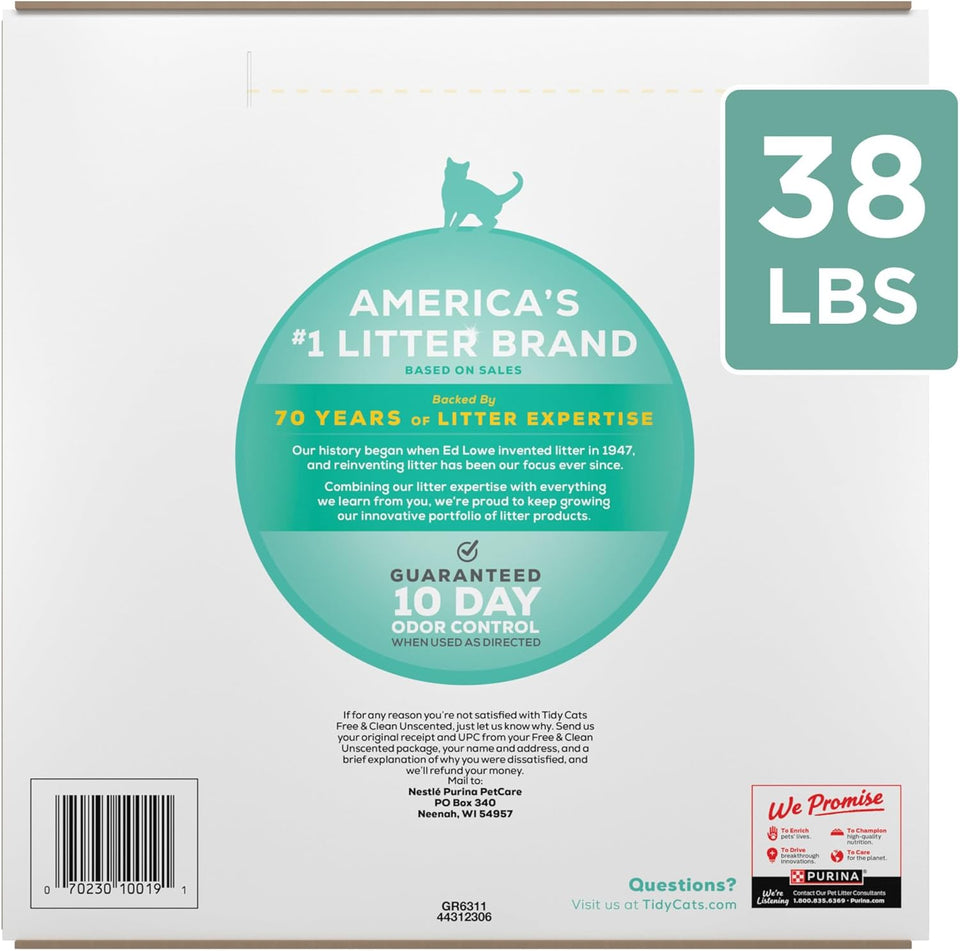Purina Tidy Cats Free and Clean Unscented Cat Litter - 38 lb. Box