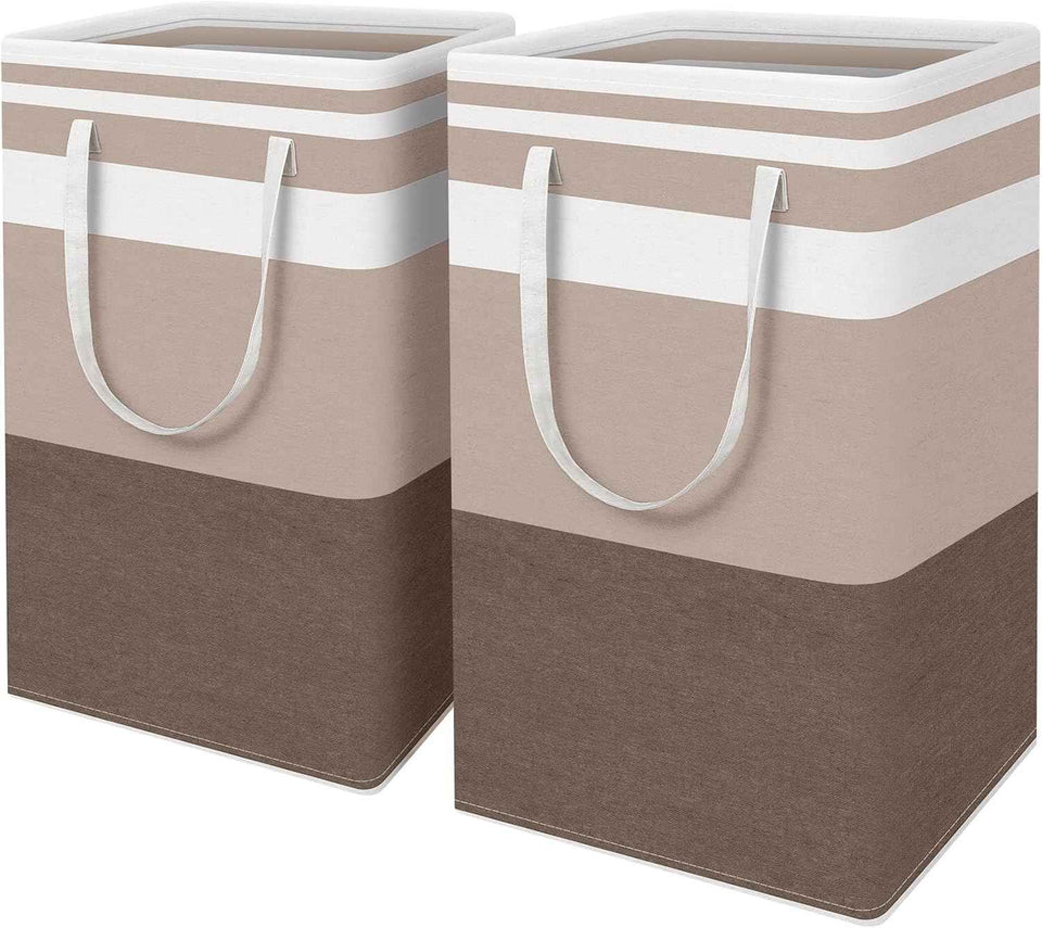 HomeHacks 2 Pack Large Laundry Baskets, Waterproof, Freestanding Laundry Hampers, Collapsible Clothes Hamper with Reinforced Handles in Laundry Room, College Dorm, Bathroom, Bedroom (Grey, 75Lx2)