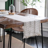 Alynsehom Macrame Table Runner Cream Beige Boho Table Runners with Tassels Hand Woven Cotton Table Runner Rustic Farmhouse Table Runners for Bohemian Kitchen Dining Table(12x71in)