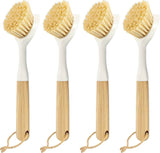 Bamboo Dish Scrubber Brush Set - 4 Pack with Built-in Scraper for Pots, Sinks