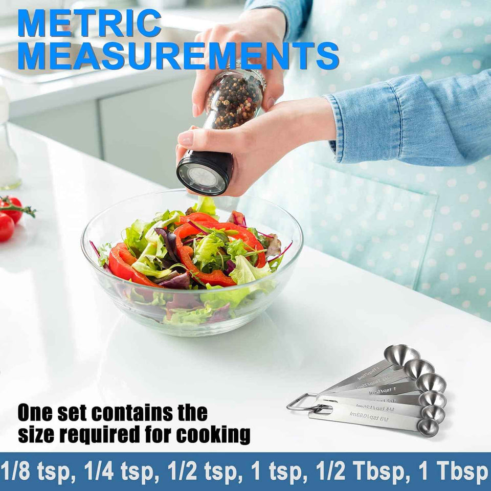 Premium Heavy Duty 18/8 Stainless Steel Measuring Spoons Cups Set, Small Tablespoon with Metric and US Measurements