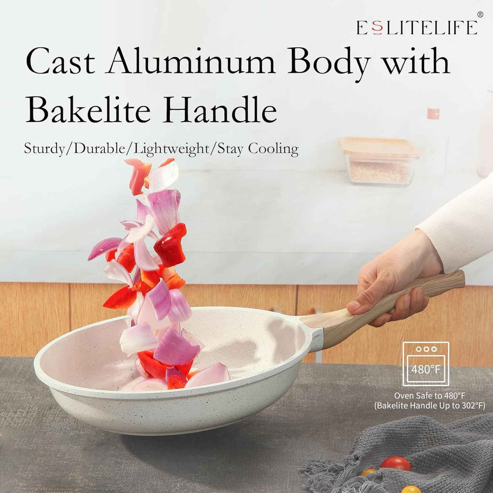 eslite life non-stick ceramic frying pan skillet, non-toxic egg omelette kitchen cooking pans compatible with all stovetops white 8