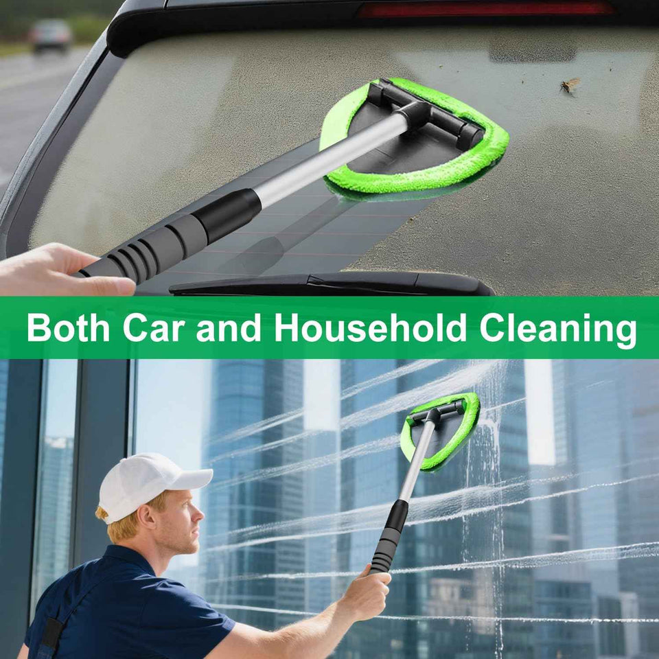 XINDELL Windshield Cleaner Tool with Extendable Handle & 4 Microfiber Pads for Car and Home Window Cleaning