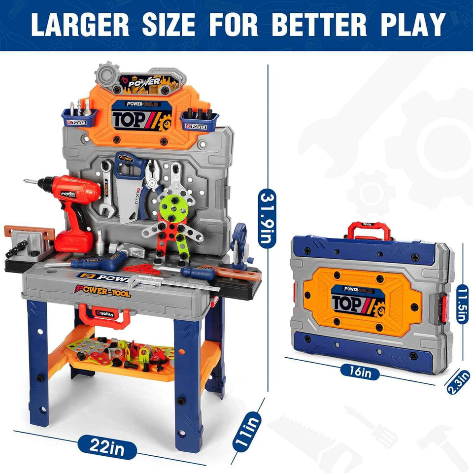 TooyBing kids tool bench set with electric drill and realistic tools for toddler 3-5 year olds easy setup