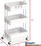 Simple Houseware 3-Tier Heavy Duty Metal Utility Rolling Cart, White