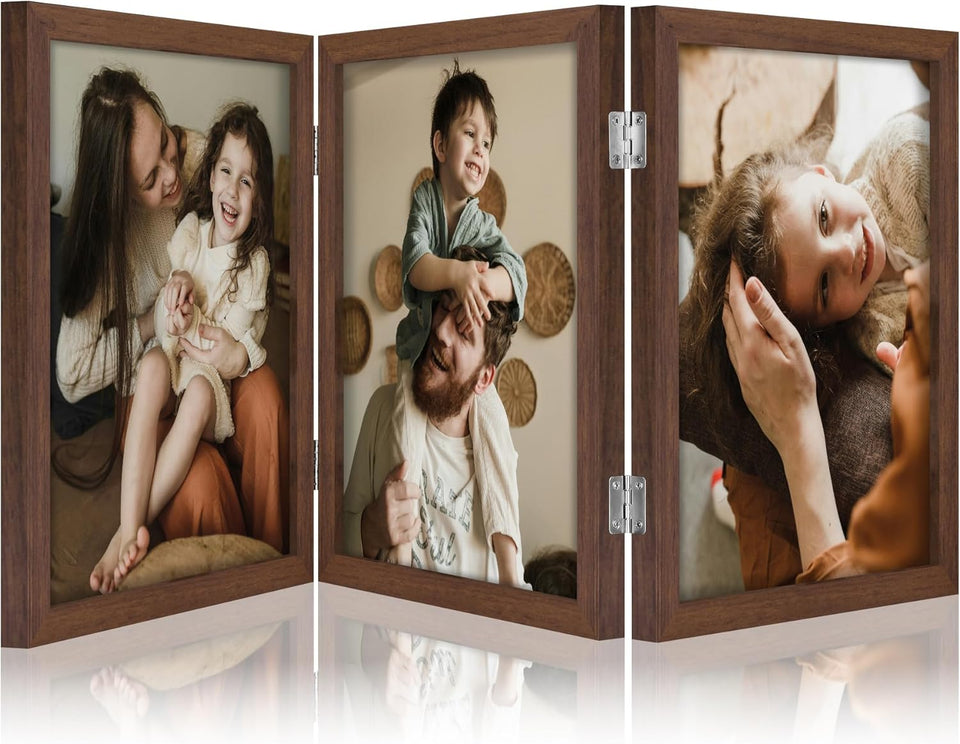 decorUhome Engineered Wood Trifold 4x6 Photo Frame with Plexiglass for Tabletop Display, Black, 3-Picture Frame