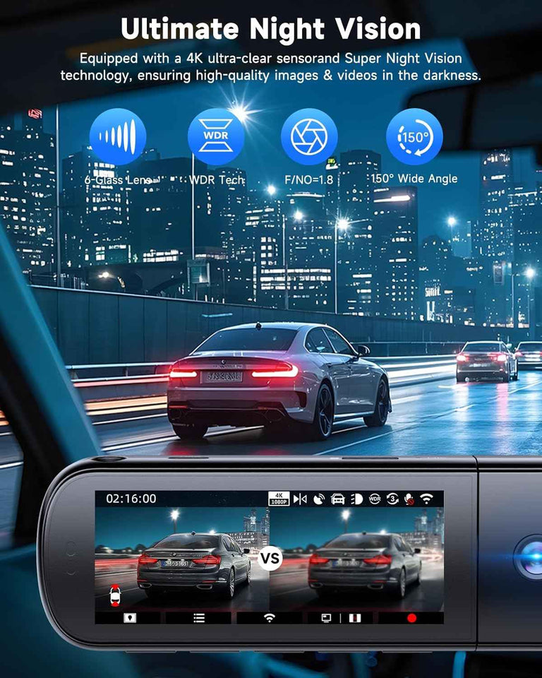 sarmert 4k 3 channel dash cam with 64gb free card, g-sensor, wdr, and 5g wifi