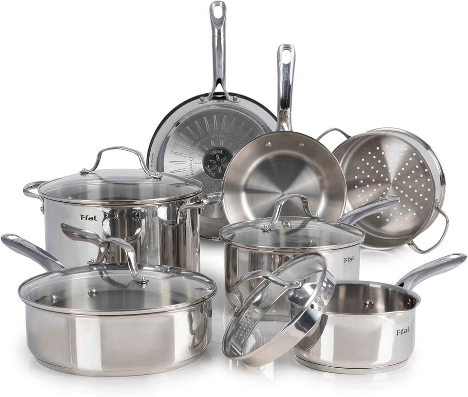T-fal Signature Nonstick Cookware Set 12 Piece, Oven Broiler Safe 350F, Pots and Pans, Kitchen Cooking Set w/Fry Pans, Saucepans, Saute Pan, Dutch Oven, Griddle, Kitchen, Home, Dishwasher Safe, Black