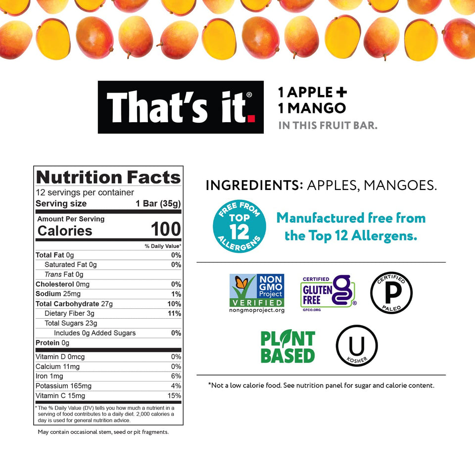 That's it. Variety Pack 100% Natural Real Fruit Bars, High Fiber Vegan Gluten Free Healthy Snacks for Adults & Paleo Children, Non GMO, No Added Sugar
