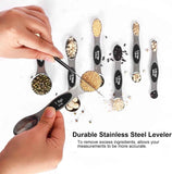 bidful magnetic stainless steel measuring spoons set with leveler, stackable metal tables and cups