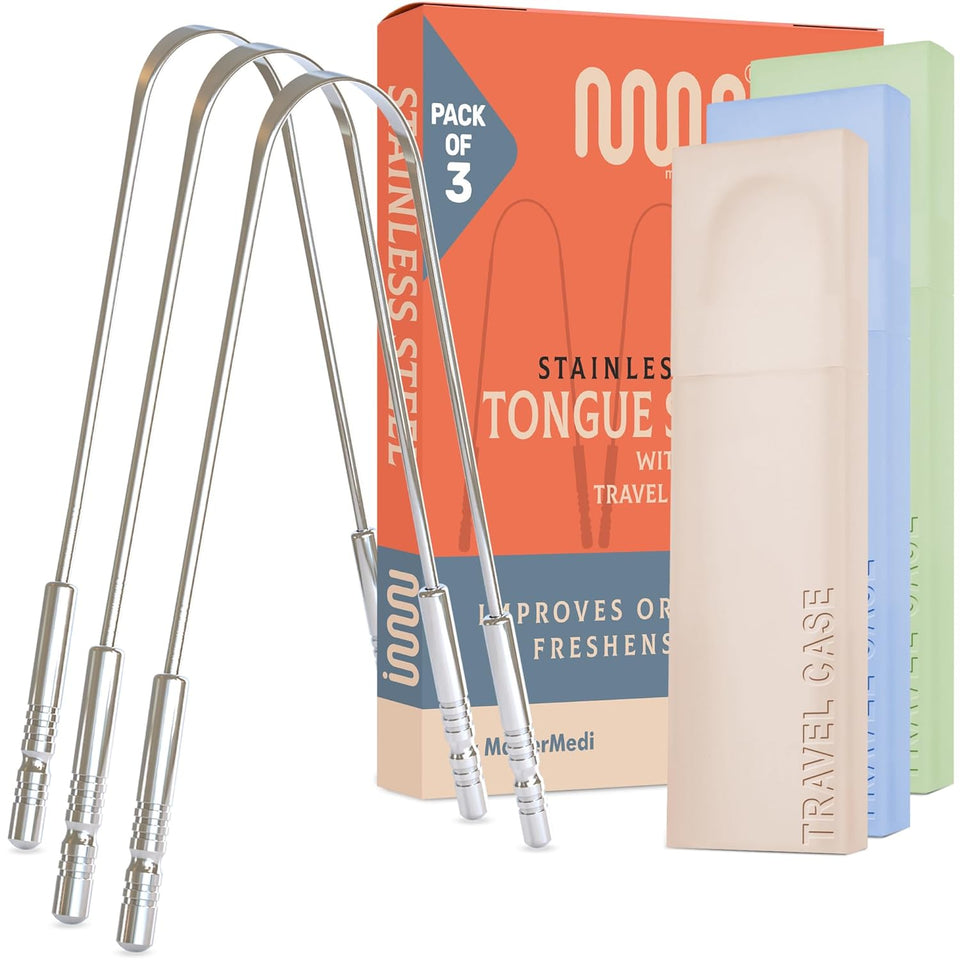 mastermedi 100 stainless steel tongue scraper for adults bad breath oral care