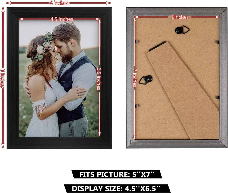 pecula 2-pack black picture frame for 5x7 photos, plexiglass and plastic construction, wall and tabletop display