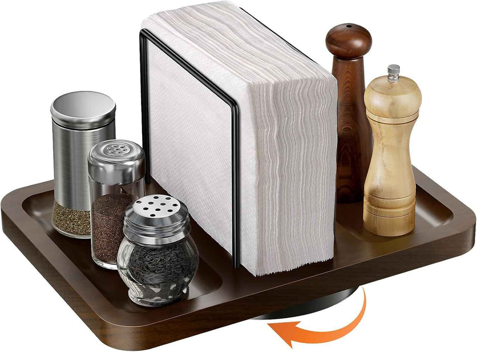 Rotating Metal Napkin Holder with Salt and Pepper Shakers Caddy