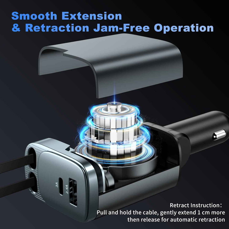 Retractable Car Charger, 84W Car Charger USB C 4 in 1, Car Accessories Fast Charging Car Charger Adapter for iPhone 17 16 15 14 13 12 Pro Max, Samsung, Pixel | Travel Essentials Gifts for Men Women