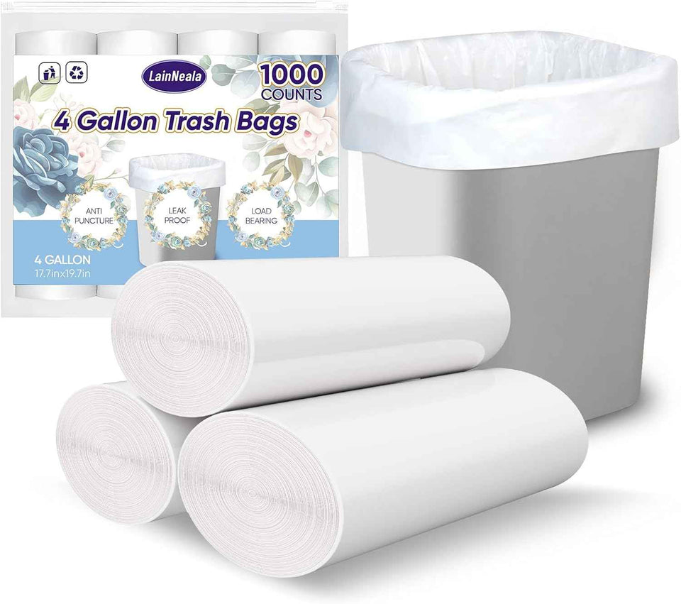 Small Trash Bags 4 Gallon, 100 Count Small Garbage Bag Bathroom White Mini Trash Bag Trash Can Liners Unscented Small Garbage Bags for Bathroom Can