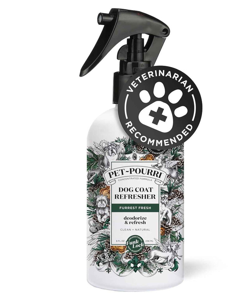 poo-pourri furrest fresh dog deodorizing spray, 8 fl oz, paraben & sulfate-free, fir, amber & cedarwood scent