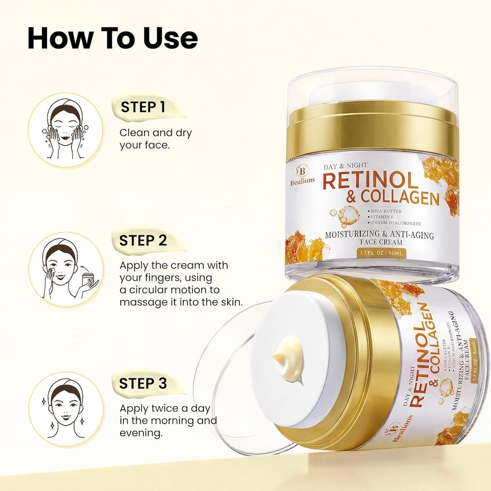 Retinol Cream for Face Anti Aging: Wrinkle Cream for Face Neck with Collagen Hyaluronic Acid - Night Moisturizer for Men Women - Facial Skin Care Gift for Mom Dad Sister (1.7 Fl Oz (Pack of 1))