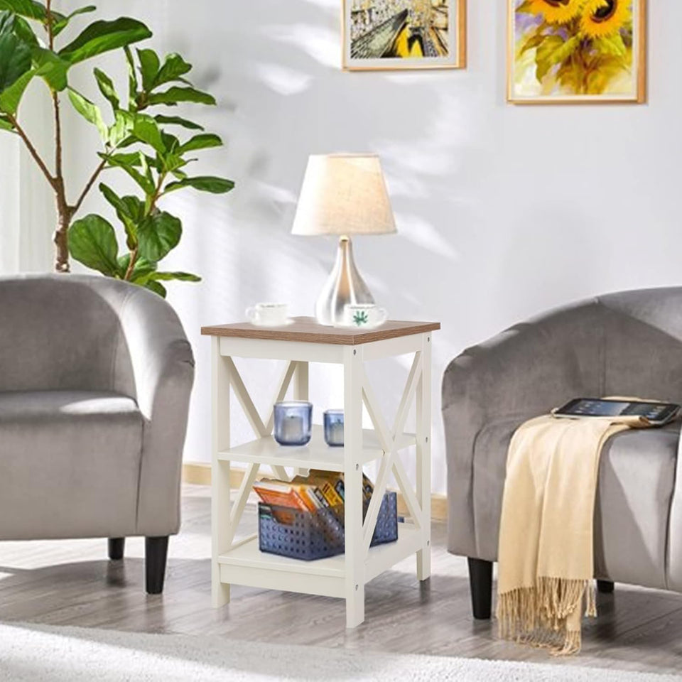 PHI VILLA End Table Living Room Set of 2, Farmhouse Bed Side Table Nightstands for Bedroom, Ivory White Small Side Table