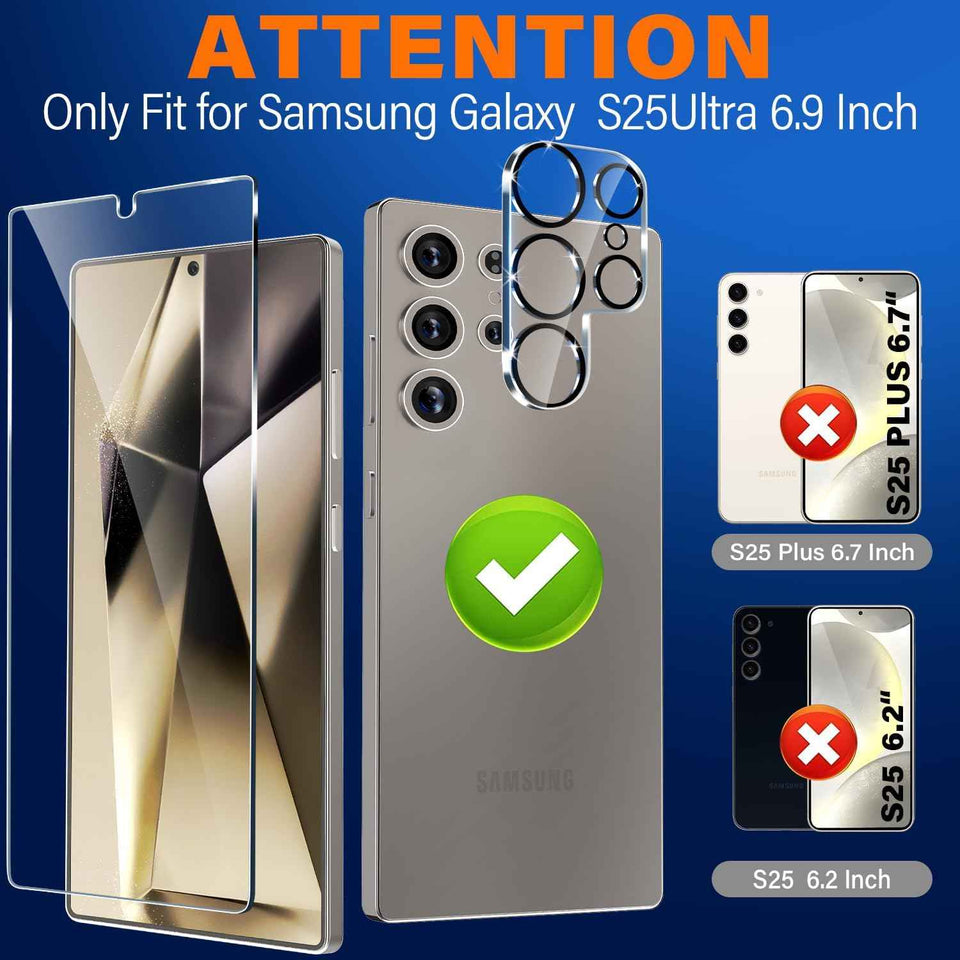 samsung galaxy s25 ultra tempered glass screen protectors 3 pack + 3 pack camera lens protector