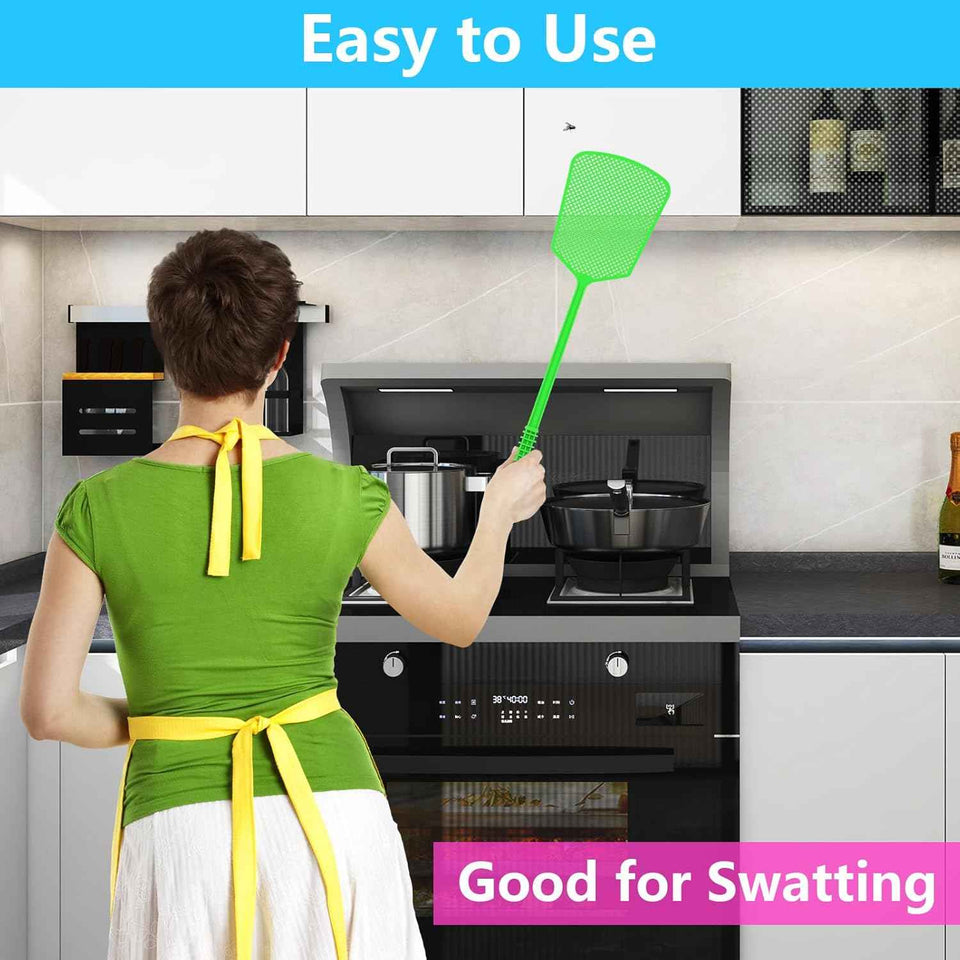 Fly Swatter,5 Pack Plastic Heavy Duty Manual Fly Killer, Long Handle Flyswatter, Large Bug Swatters That Work for Indoor and Outdoor