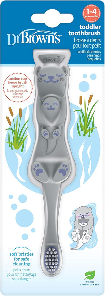 Dr Brown's Baby Toddler Toothbrush Green and Orange Dinosaur 2-Pack Ages 1-4 Years Soft Bristles Suction Cup Base