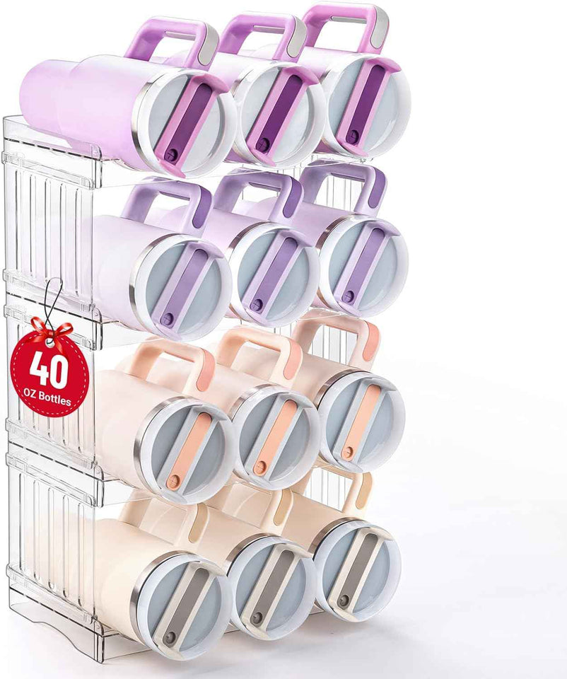 Stanley Cup 40 oz Tumbler Organizer - Stackable Storage Holder for Large Water Bottles, 4-Pack
