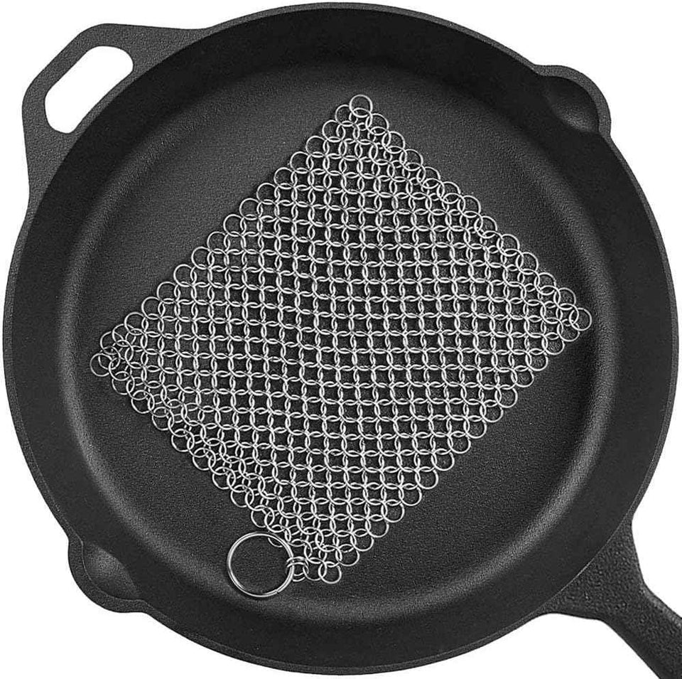 316L Stainless Steel Chainmail Scrubber for Cast Iron Cookware Cleaning