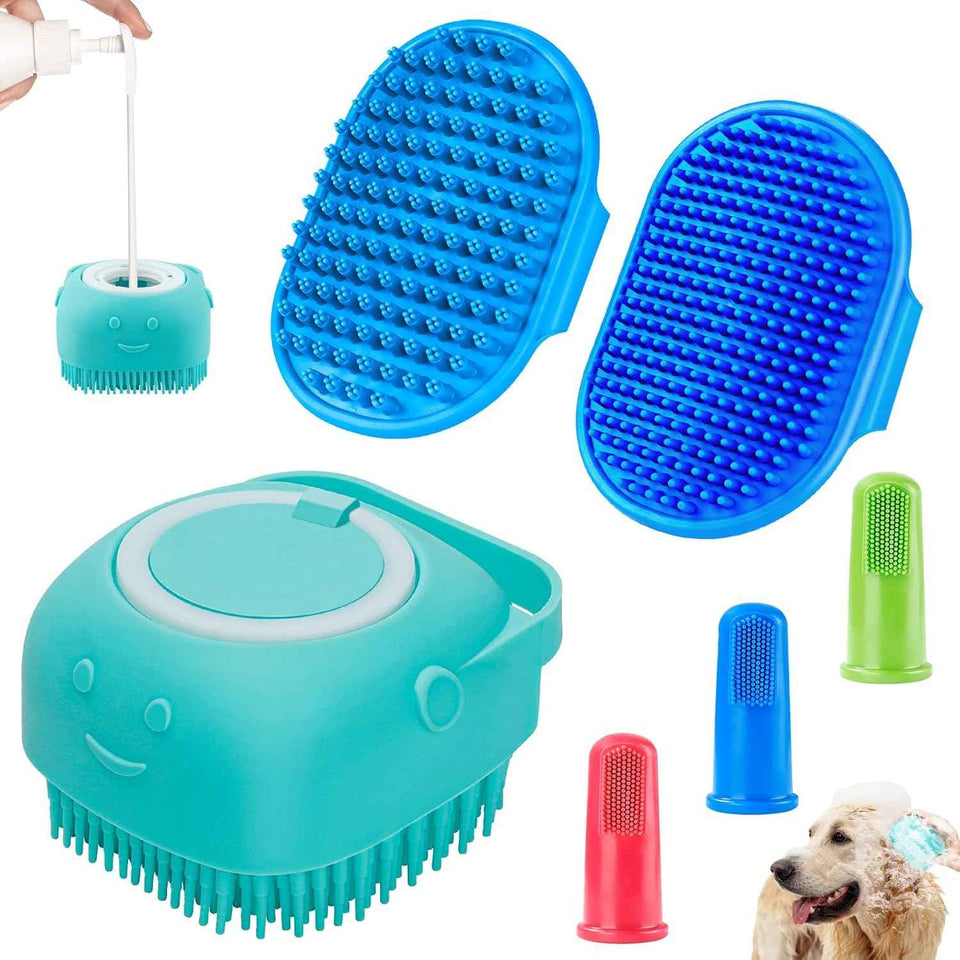 comotech 6pcs dog bath brush & toothbrush adjustable handle shampoo for short & long haired dogs & cats pet supplies blue