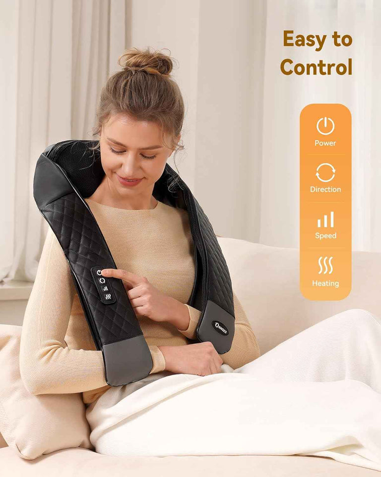 Shiatsu neck and back massager with heat, 4D deep tissue kneading for leg and full body muscle pain relief, ergonomic design